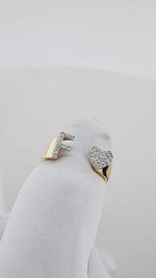 Radiant Affection: 14K Gold Heart Initial A Ring Adorned with Diamonds