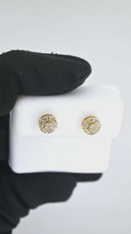 14K GOLD ROUND HALO DIAMOND STUD EARRINGS – TIMELESS SPARKLE