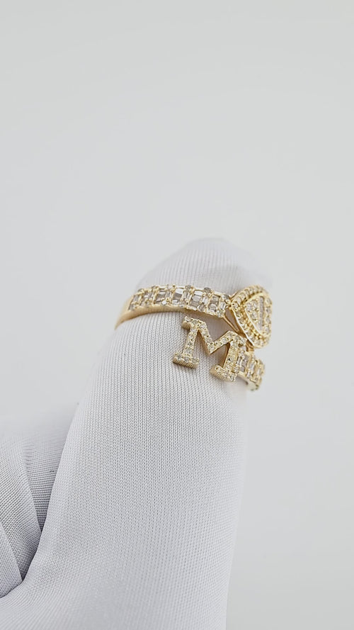 Radiant Romance: 14K Gold Heart and M Initial Ring