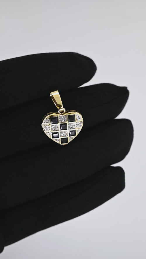 10K Gold Black & White Diamond Heart Pendant | Elegant Two-Tone Design