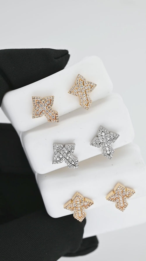 14K Gold Cross Screw back Earring Studs