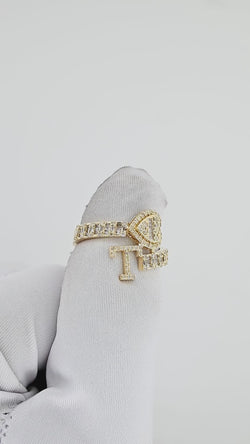 Tender Tribute: 14K Gold Initial T Ring with Heart