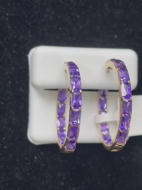 10K Gold Magic: Gemstone Adorned Hoop Earrings