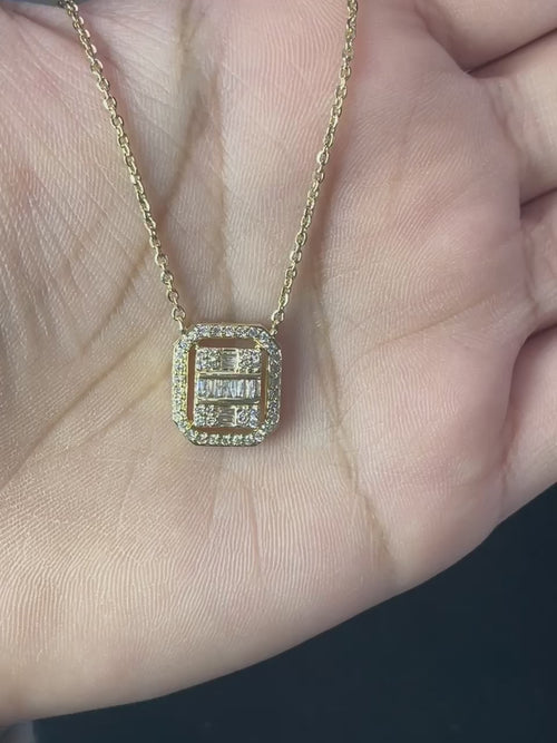 Golden Symmetry:Stylish Rectangle Pendant & Chain in 14K Gold