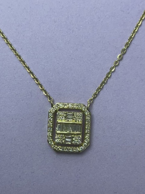 Golden Symmetry:Stylish Rectangle Pendant & Chain in 14K Gold