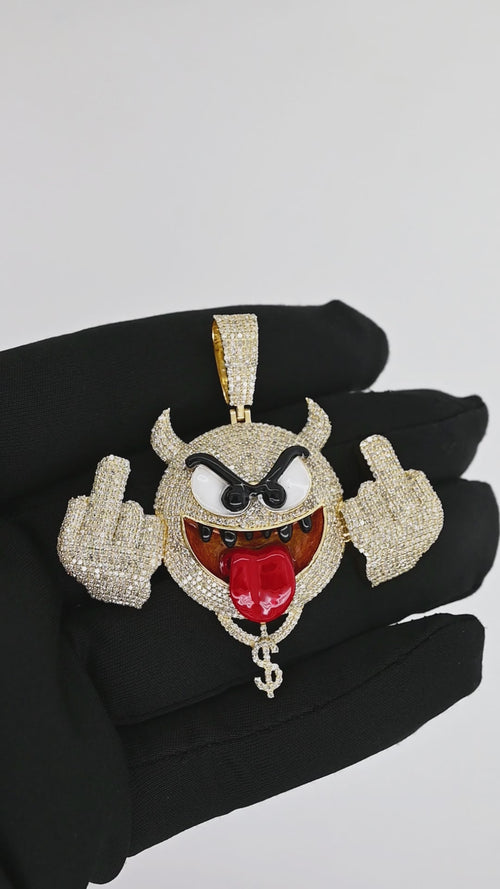 14K Gold Hip-Hop Diamond Devil Pendant | Iced-Out Emoji Design