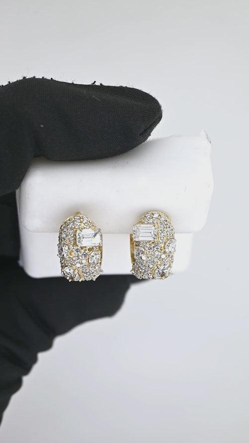 14K Gold Multi-Cut Diamond Huggie Hoop Earrings | Luxury Statement