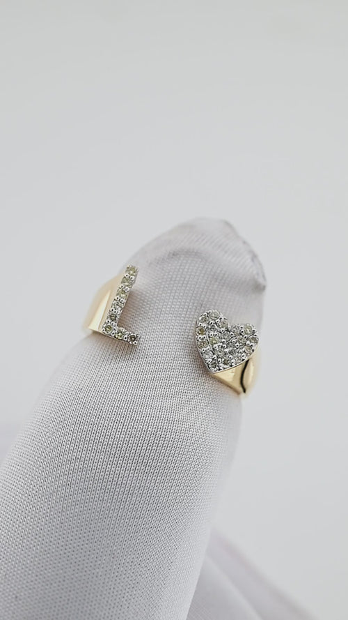 Radiant Affection: 14K Gold Heart Initial A Ring Adorned with Diamonds