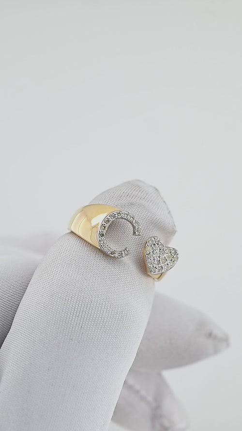 Radiant Affection: 14K Gold Heart Initial A Ring Adorned with Diamonds