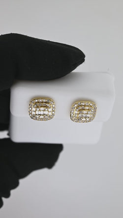 14K Gold Square Earrings That Shine with Natural Diamonds