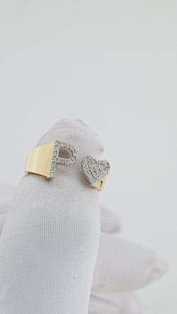 Pure Passion: 14K Gold Heart-Shaped Initial P Ring Adorned with Diamonds