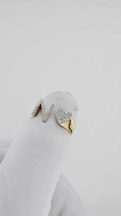 Radiant Affection: 14K Gold Heart Initial A Ring Adorned with Diamonds