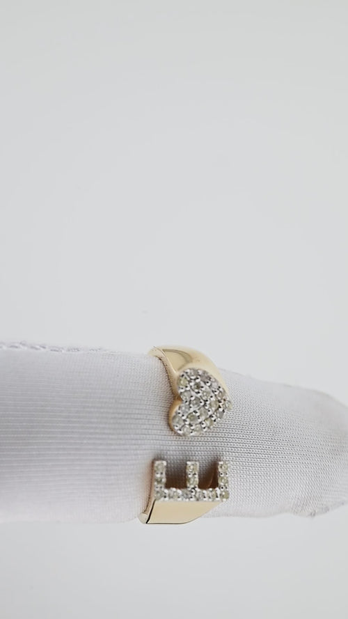 Elegant Affection: Heart-Shaped 14K Gold Initial E Ring with Diamond Sparkle