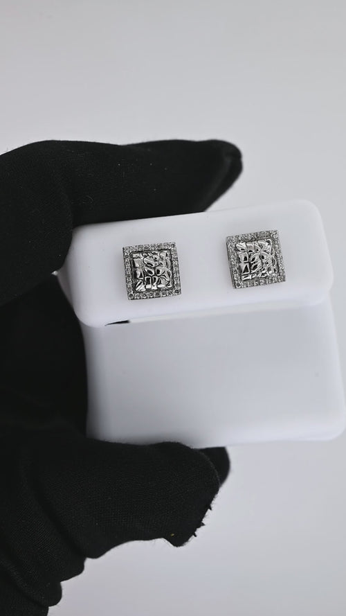 14K Gold Square Earrings with Dazzling Natural Diamonds