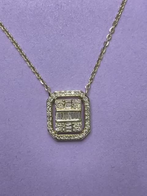 Golden Symmetry:Stylish Rectangle Pendant & Chain in 14K Gold