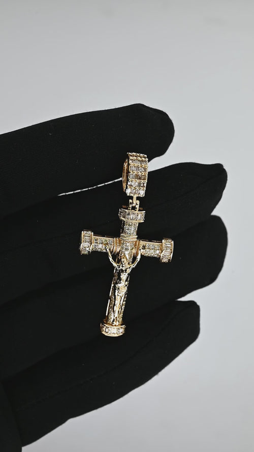 14K Gold Diamond Jesus Cross Pendant | Iced-Out Crucifix Design