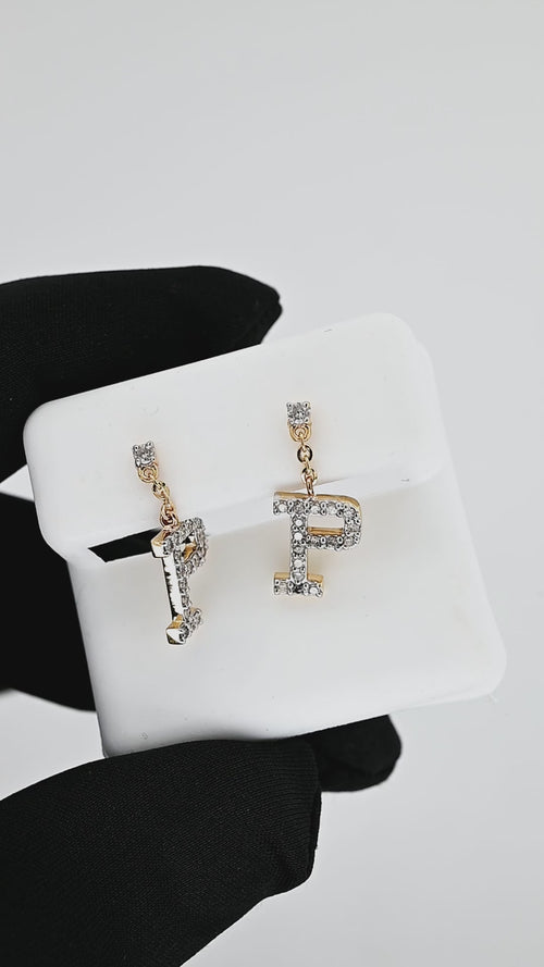 Sparkling 14K Gold Initial A to T Dangle Drop Earrings