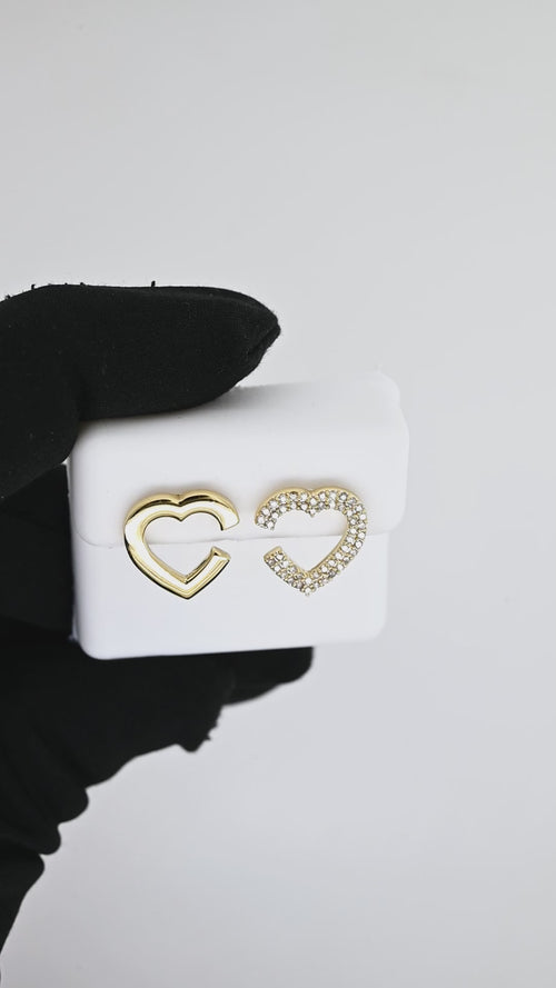 14K Solid Gold Heart Earrings with Diamonds