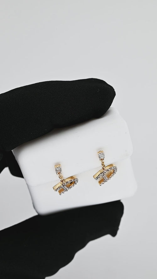 Sparkling 14K Gold Initial A to T Dangle Drop Earrings