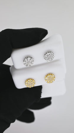 Stunning 14K Solid Gold Round Earrings with Hand-Set Natural Diamonds