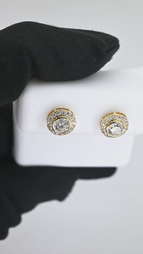 14K Gold Halo Diamond Stud Earrings | Elegant Round-Cut Design