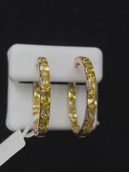 10K Gold Magic: Gemstone Adorned Hoop Earrings