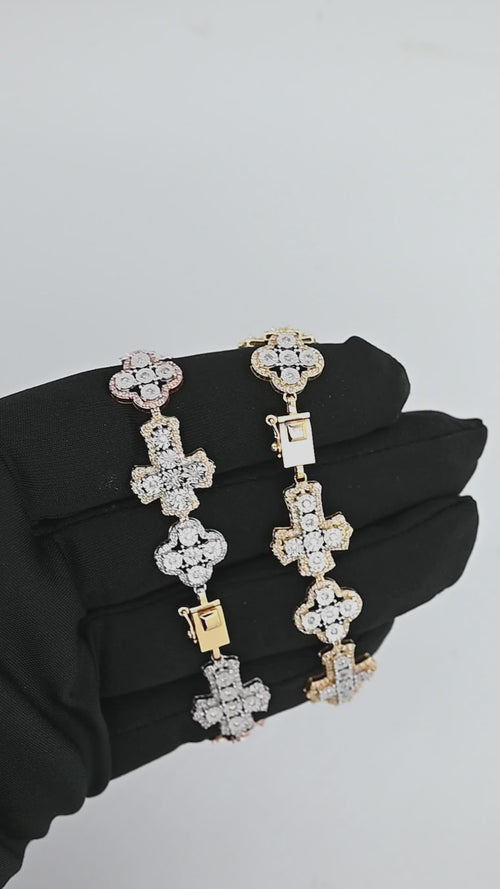 Gilded Faith and Fortune: 14K Gold Cross and Clover Bracelet