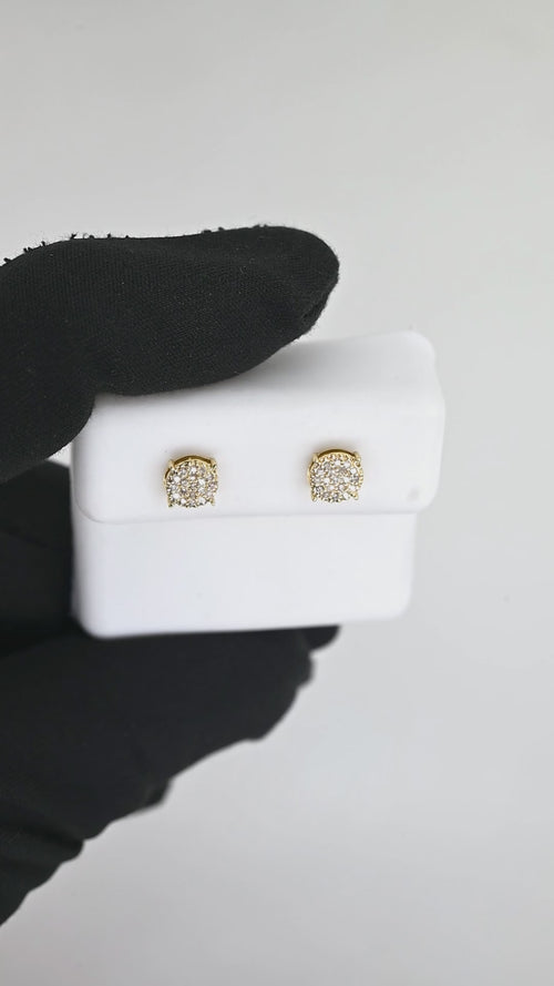 10K GOLD PAVE DIAMOND STUD EARRINGS – CLASSIC ROUND CLUSTER DESIGN