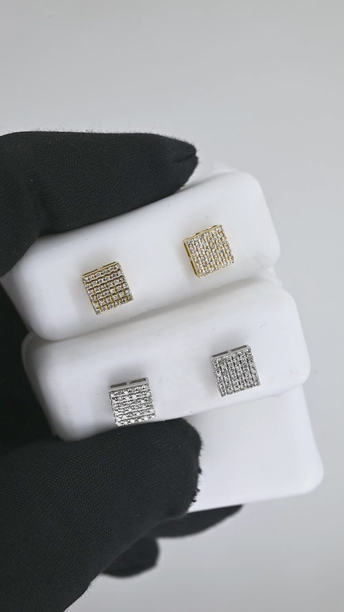 14K GOLD SQUARE PAVE DIAMOND STUD EARRINGS – BOLD & ELEGANT DESIGN