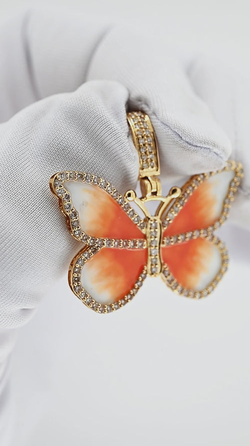 Finest Gold 14K Gold Orange & Yellow Enameled Butterfly Pendant